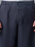 Men's Navy 100% Linen Regular Fit Pant