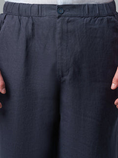 Men's 100% Linen Drawstring Regular Fit Pants Navy