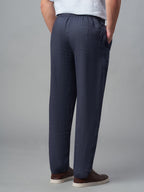 Men's Navy 100% Linen Regular Fit Pant