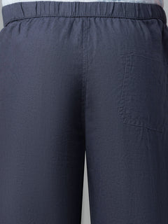 Men's 100% Linen Drawstring Regular Fit Pants Navy