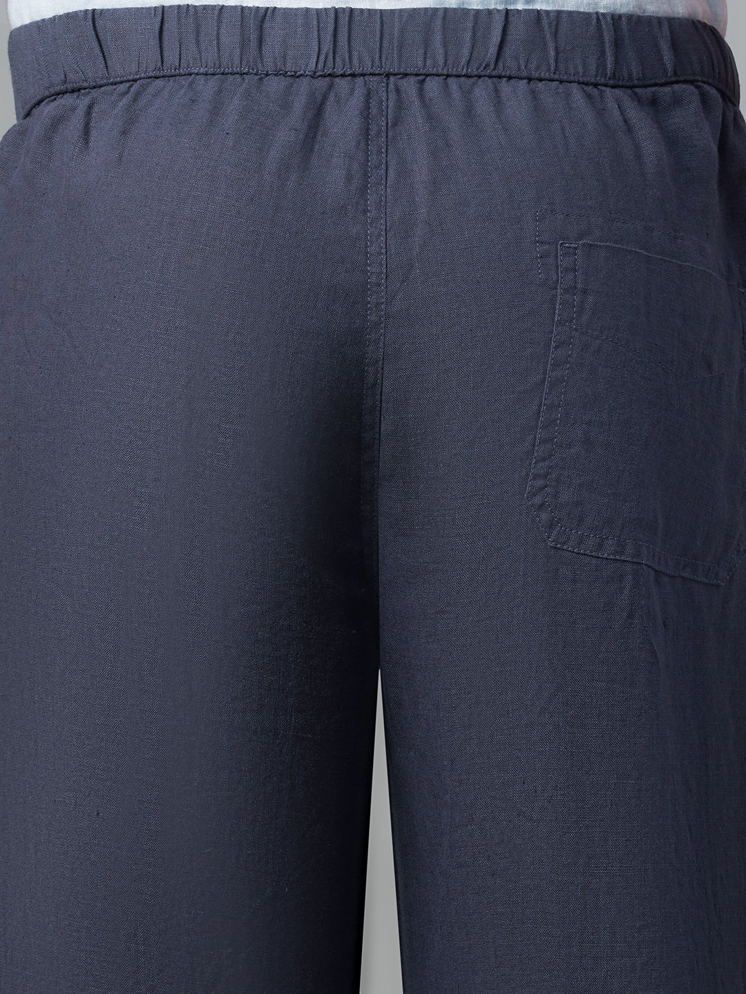 Men's Navy 100% Linen Regular Fit Pant