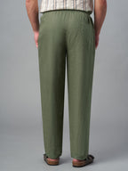 Men's Olive 100% Linen Regular Fit Pant