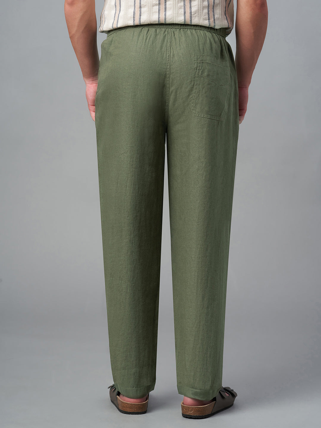 Men's Olive 100% Linen Regular Fit Pant