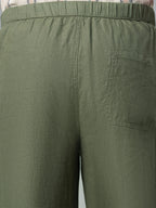 Men's Olive 100% Linen Regular Fit Pant