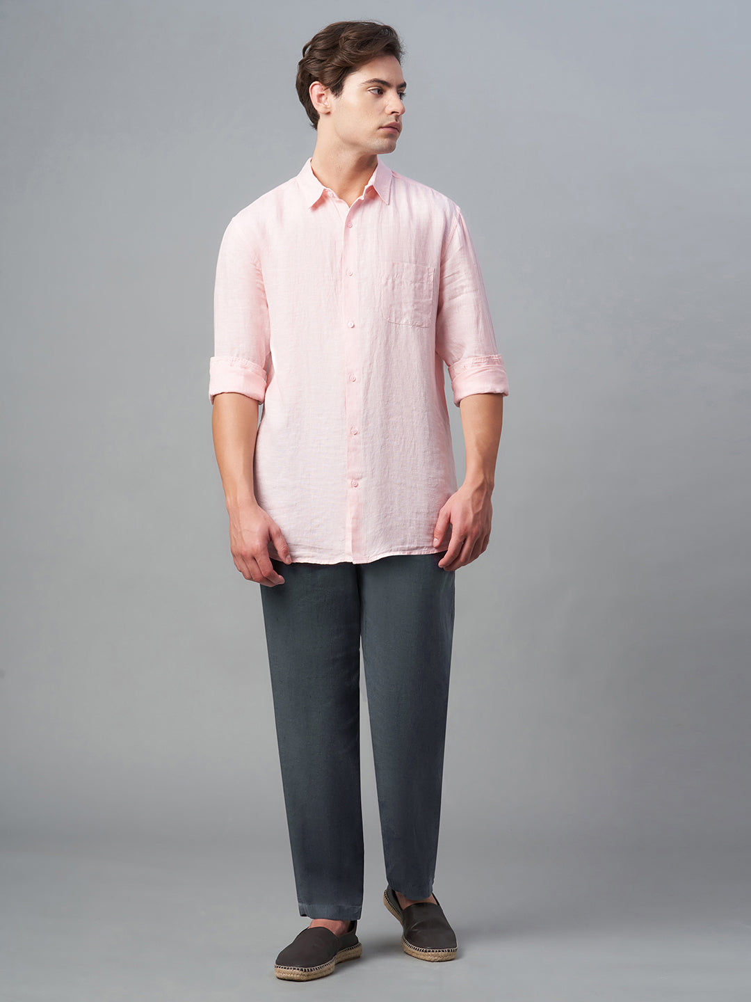 Men's Slate 100% Linen Regular Fit Pant