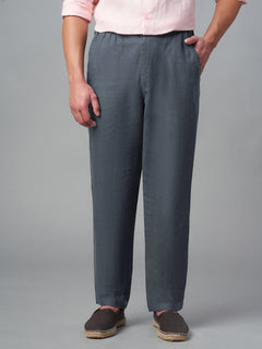 Men's 100% Linen Drawstring Regular Fit Pants Slate
