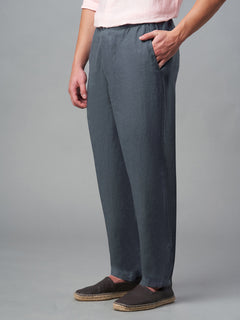 Men's 100% Linen Drawstring Regular Fit Pants Slate