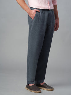 Men's 100% Linen Drawstring Regular Fit Pants Slate
