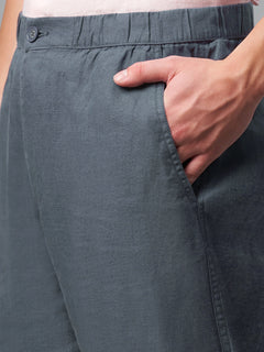 Men's 100% Linen Drawstring Regular Fit Pants Slate