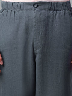 Men's 100% Linen Drawstring Regular Fit Pants Slate