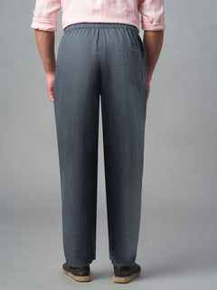 Men's 100% Linen Drawstring Regular Fit Pants Slate