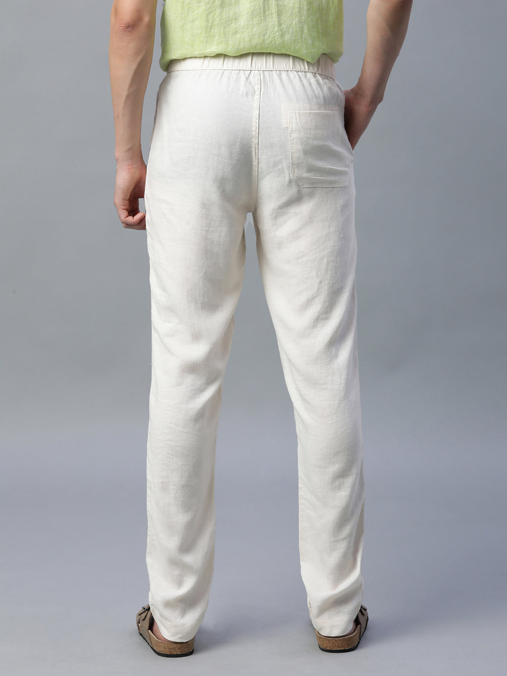 Men's Cream Linen Viscose Regular Fit Pant