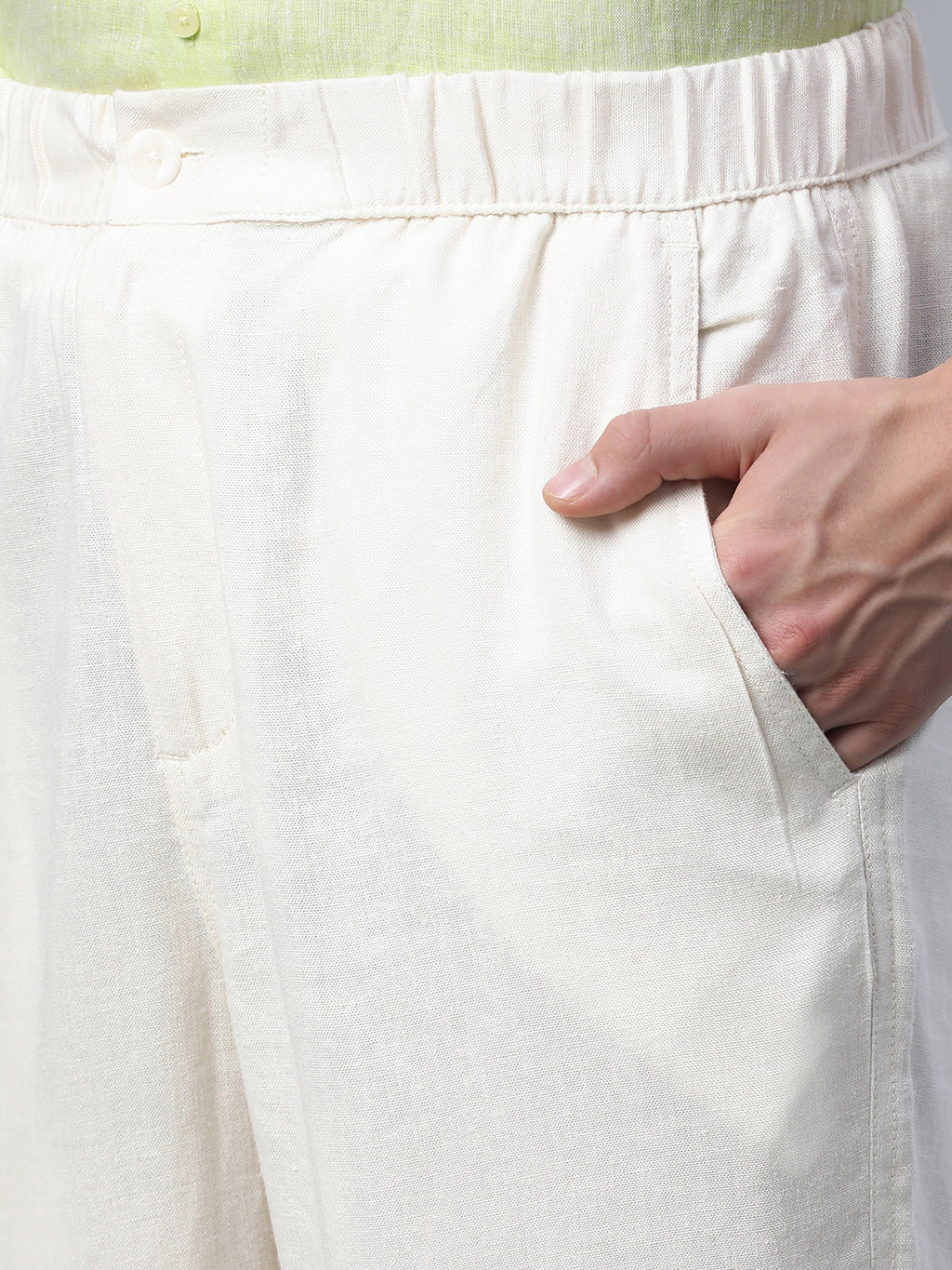 Men's Cream Linen Viscose Regular Fit Pant