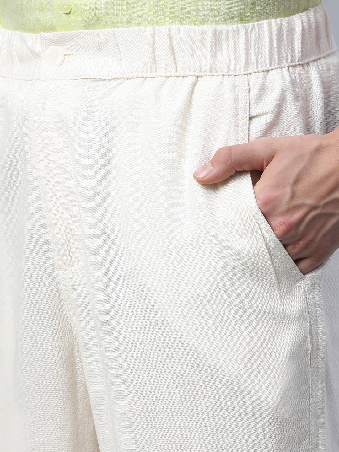 Men's Cream Linen Viscose Regular Fit Pant