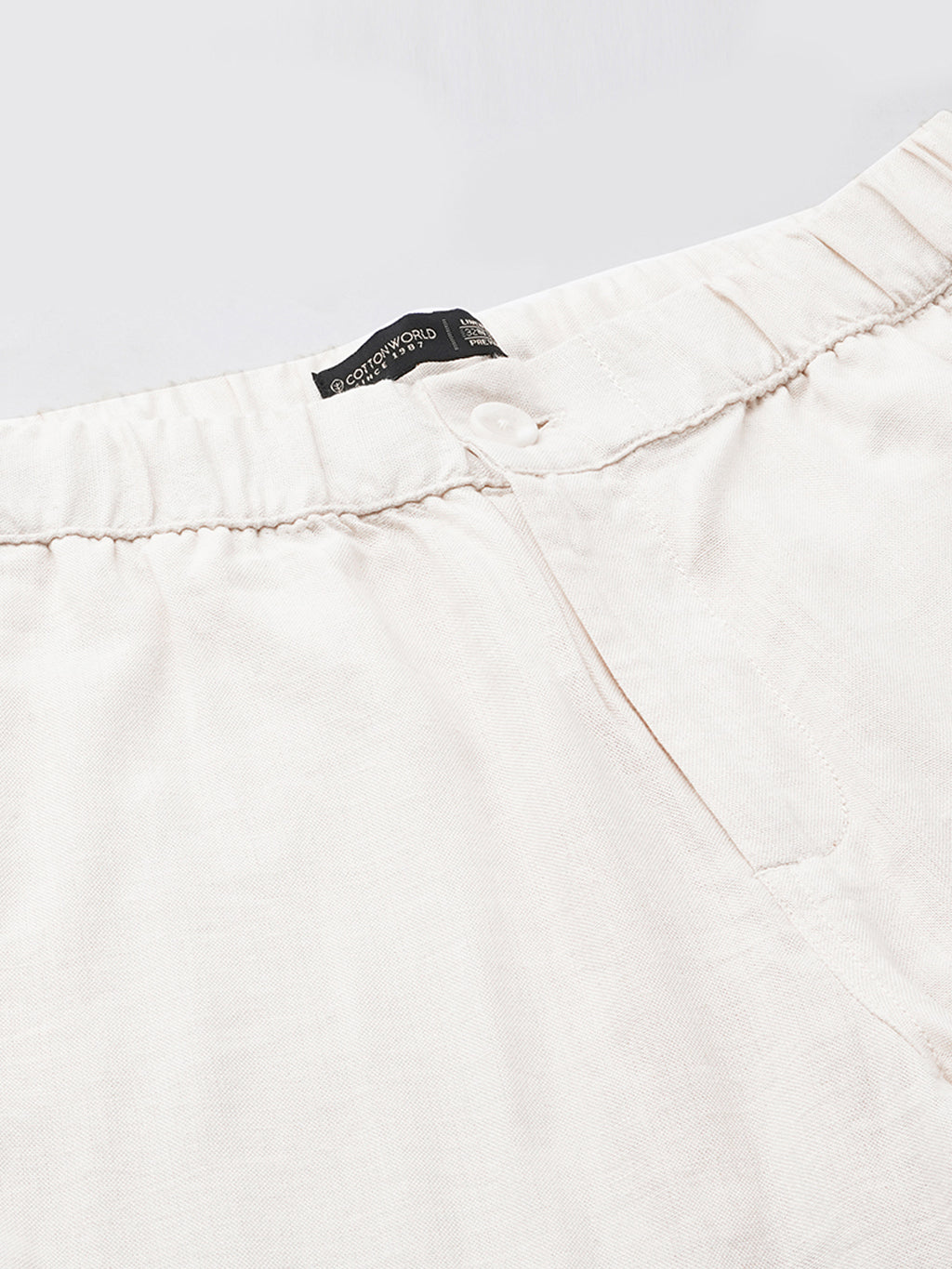 Men's Cream Linen Viscose Regular Fit Pant