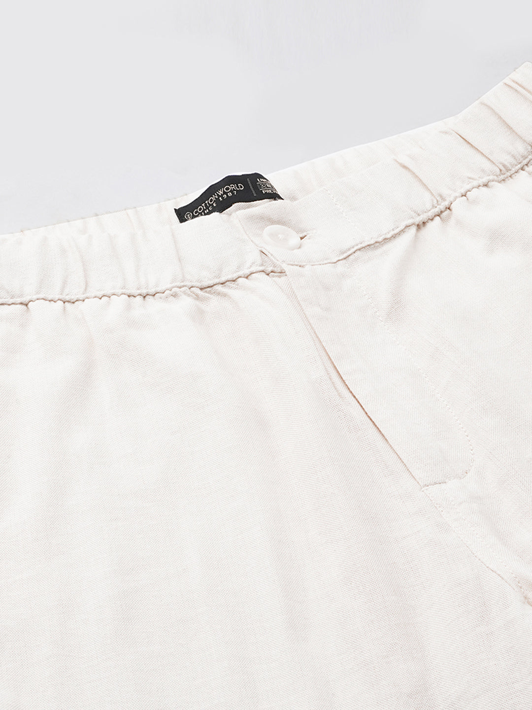 Men's Cream Linen Viscose Regular Fit Pant