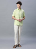 Men's Cream Linen Viscose Regular Fit Pant