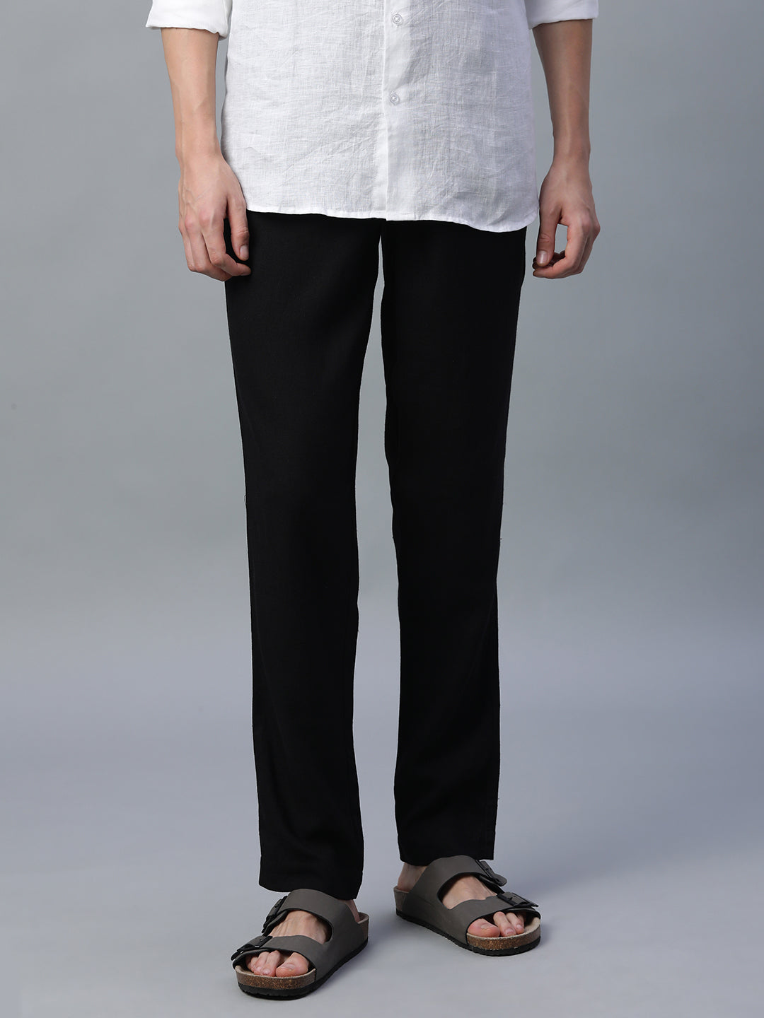 Men's Slate Grey Linen Viscose Regular Fit Pant