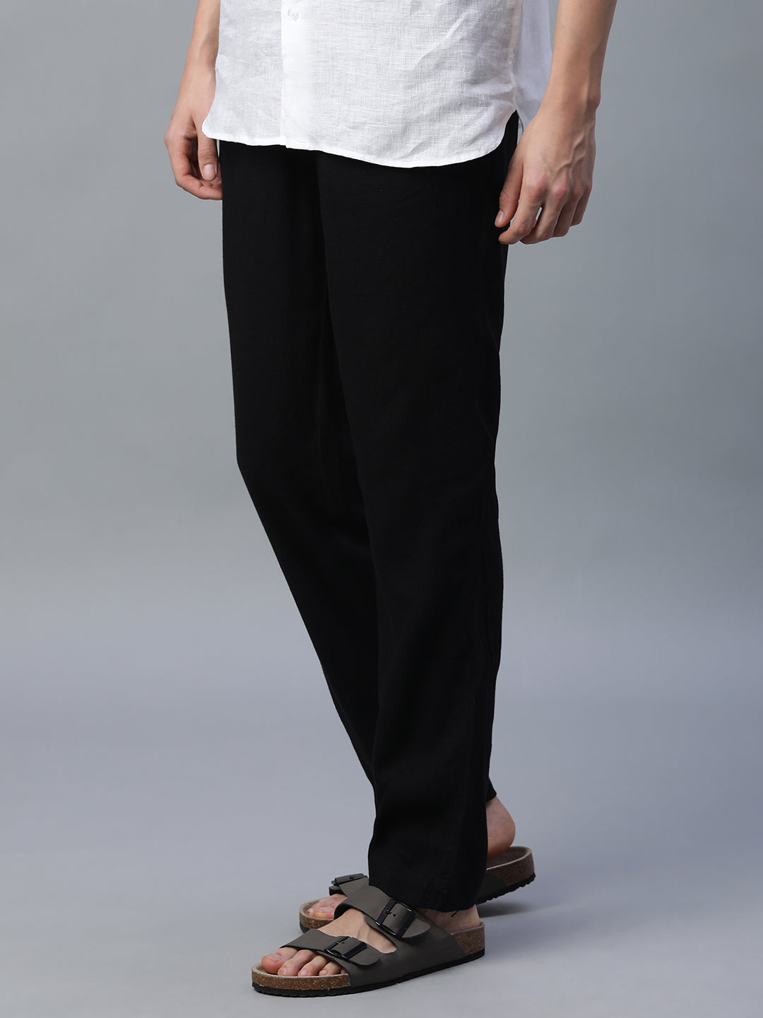 Men's Slate Grey Linen Viscose Regular Fit Pant