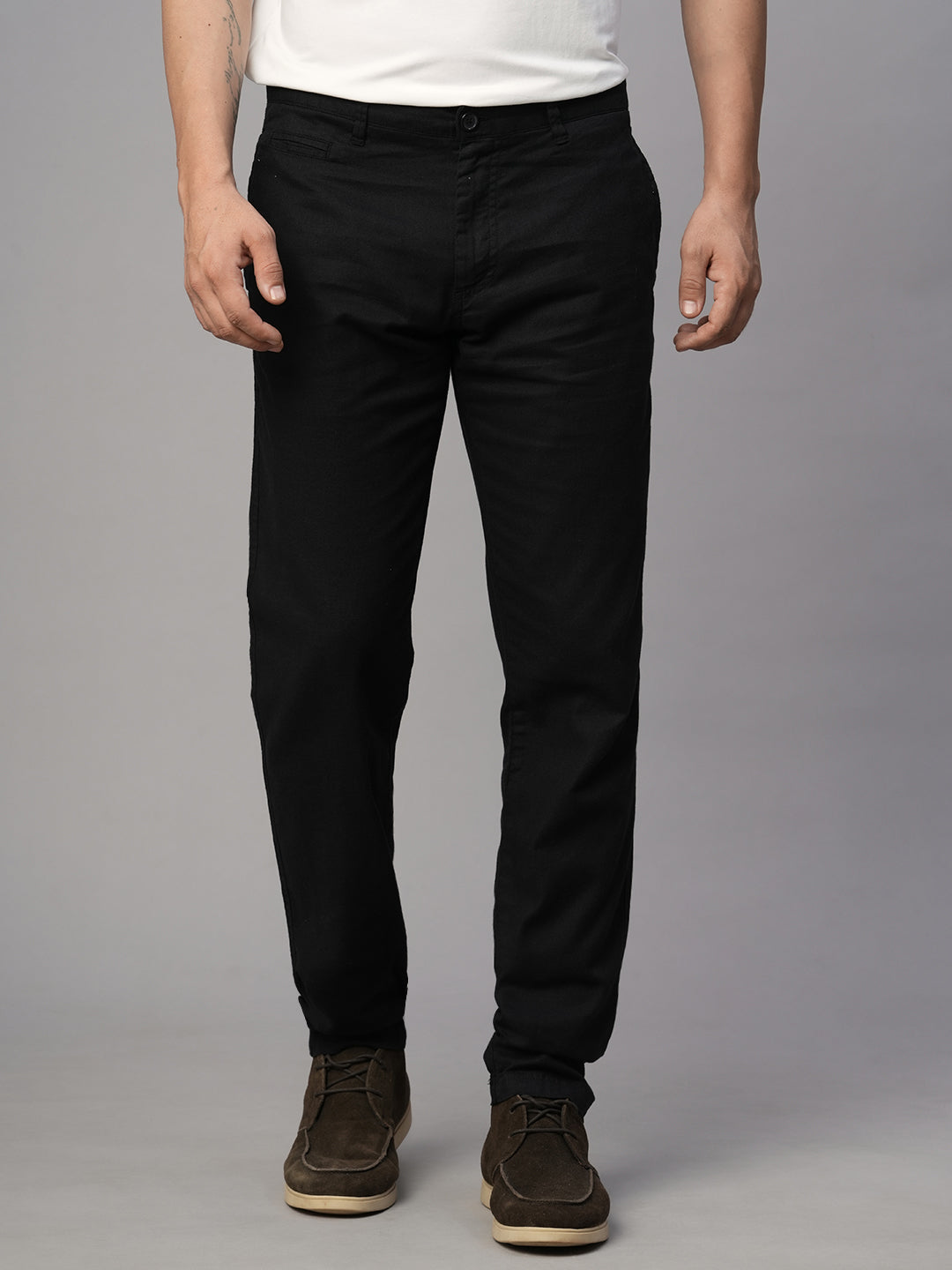 Men's Black Cotton Linen Slim Fit Pant