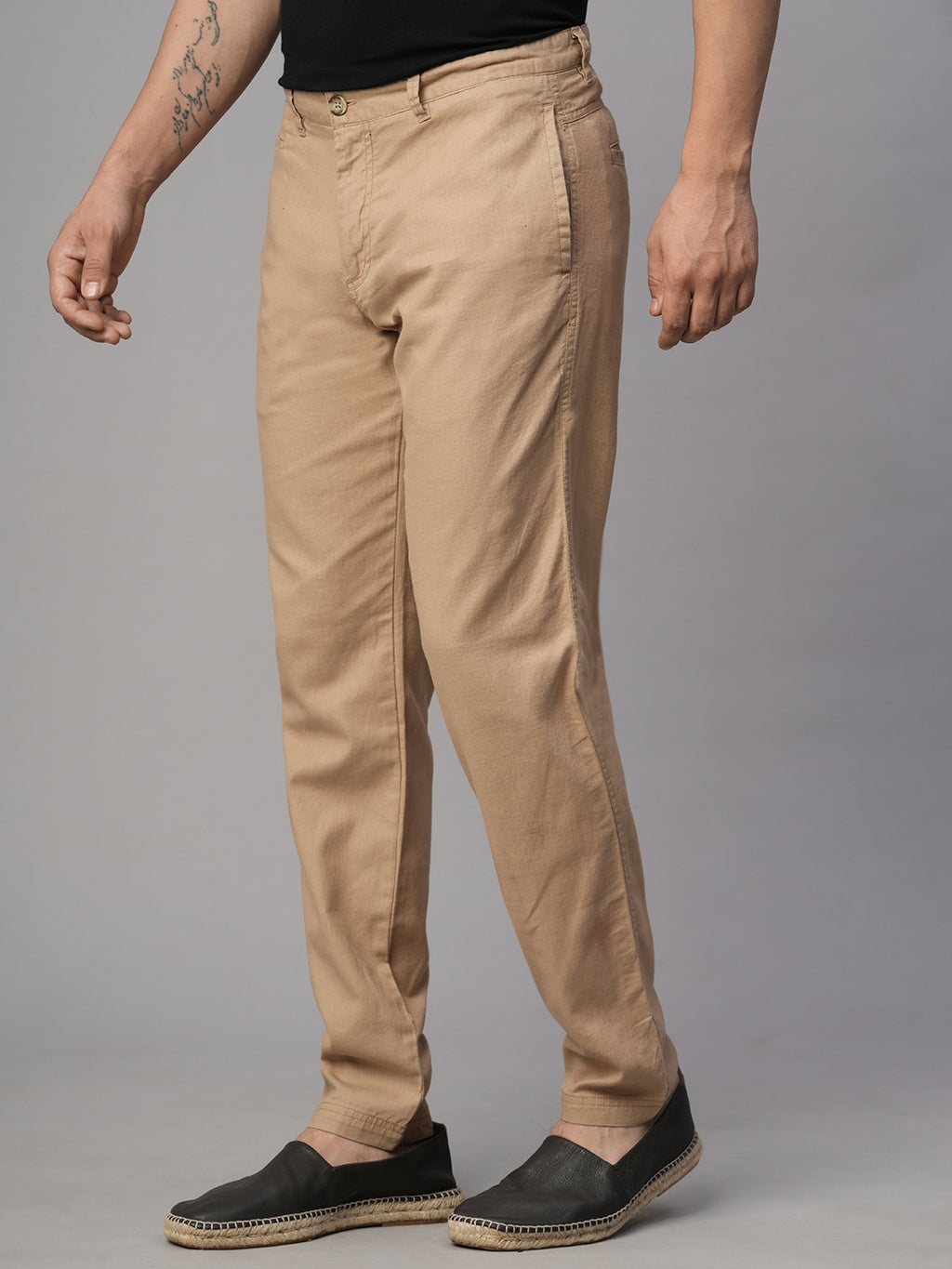 Men's Khaki Cotton Linen Slim Fit Pant