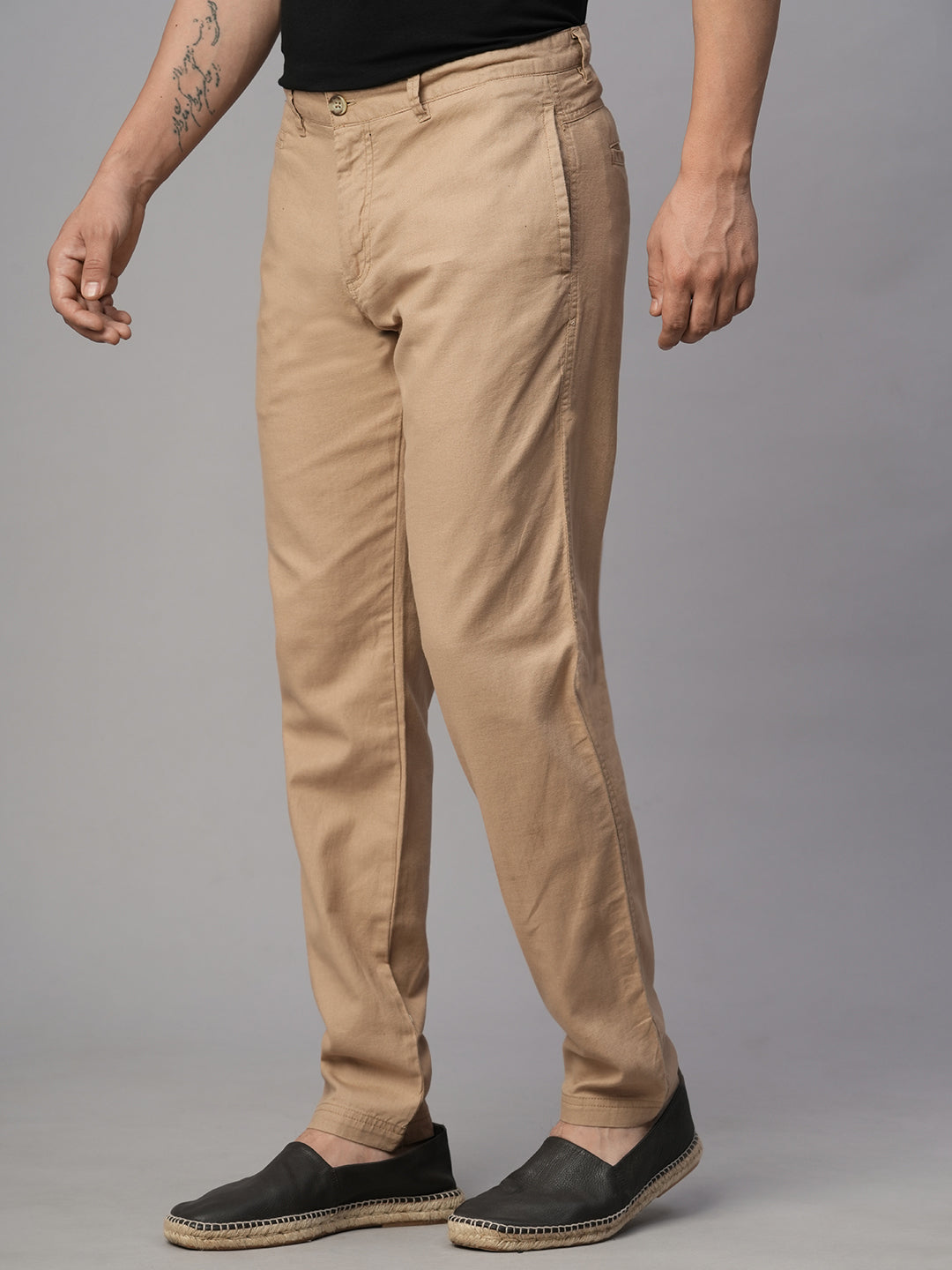 Men's Khaki Cotton Linen Slim Fit Pant