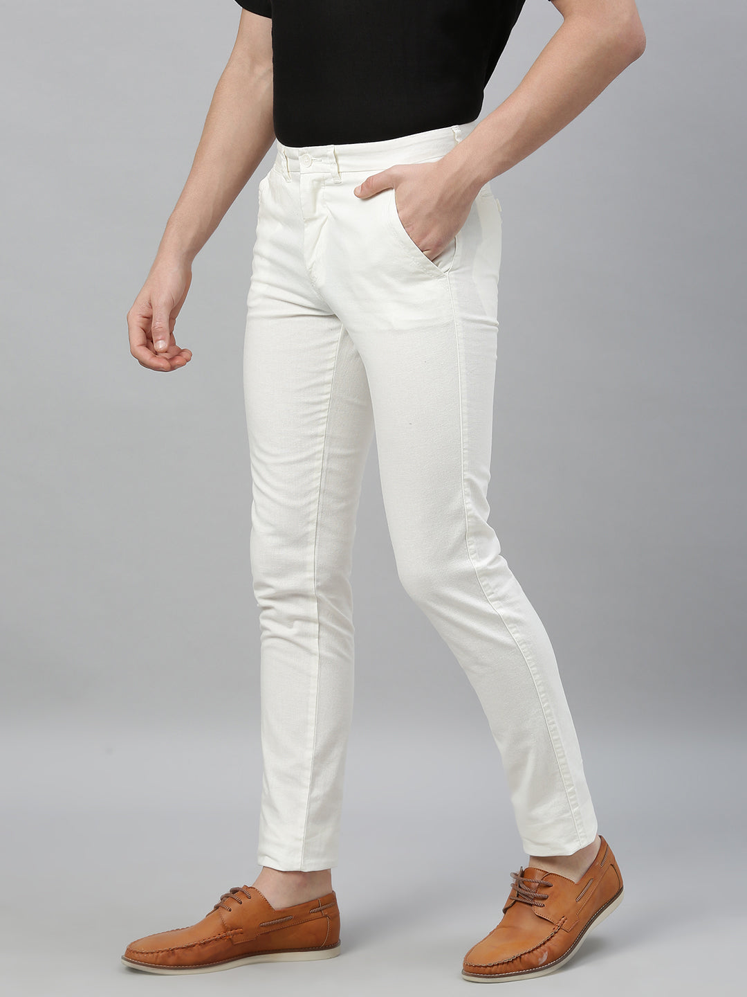Men's Cotton Linen White Slim Fit Pant