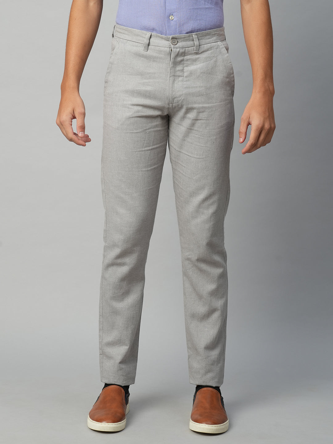 Men's Grey Cotton Linen Slim Fit Pant