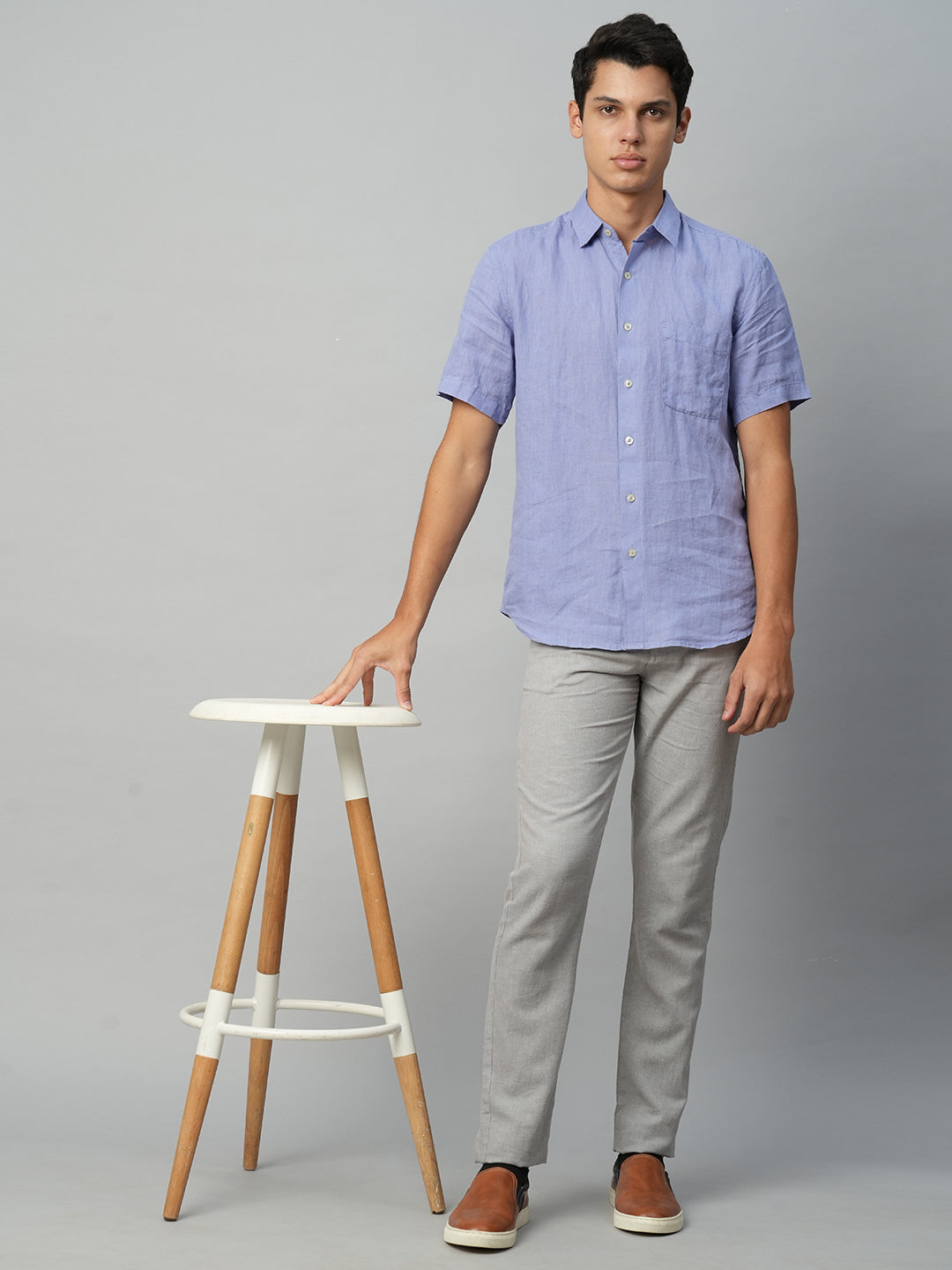 Men's Cotton Linen Grey Slim Fit Pant