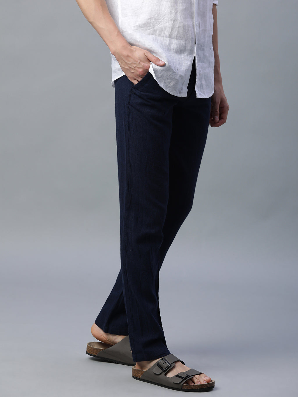 Men's Navy Cotton Linen Slim Fit Pant