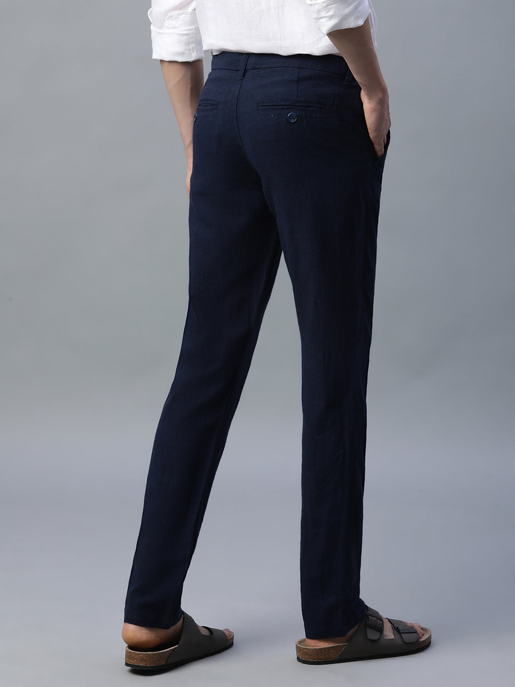 Men's Navy Cotton Linen Slim Fit Pant