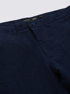 Men's Navy Cotton Linen Slim Fit Pant