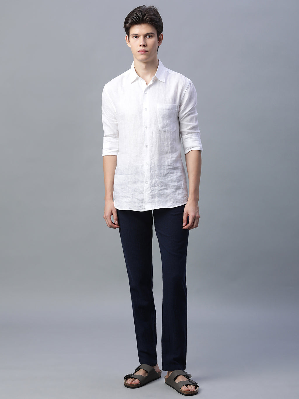 Men's Navy Cotton Linen Slim Fit Pant