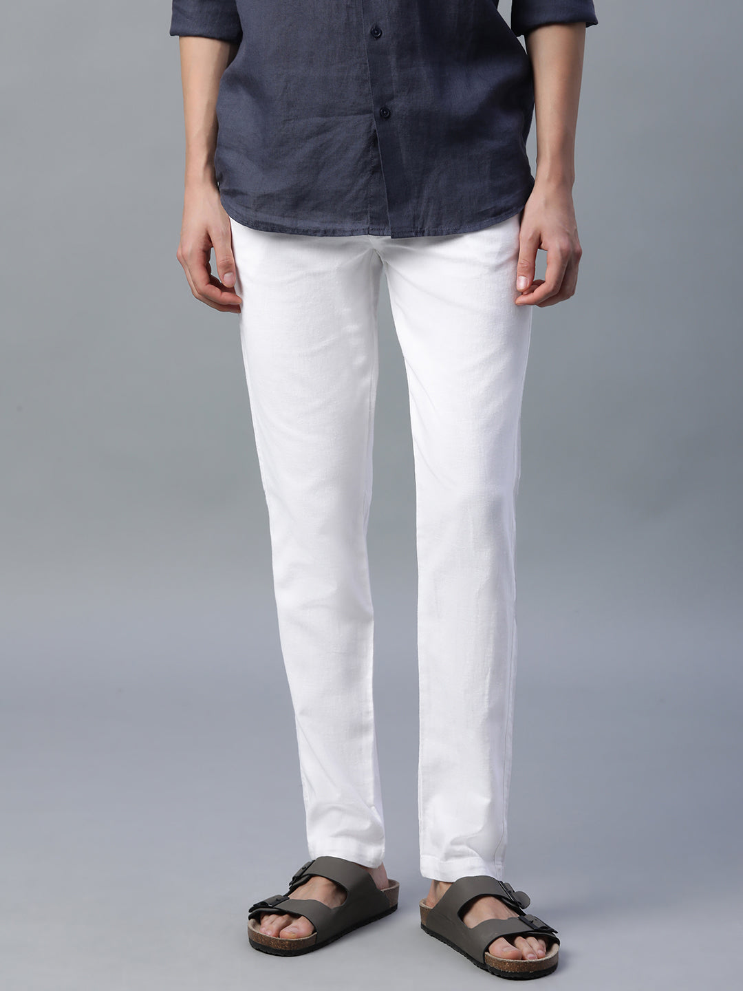 Men's White Cotton Linen Slim Fit Pant