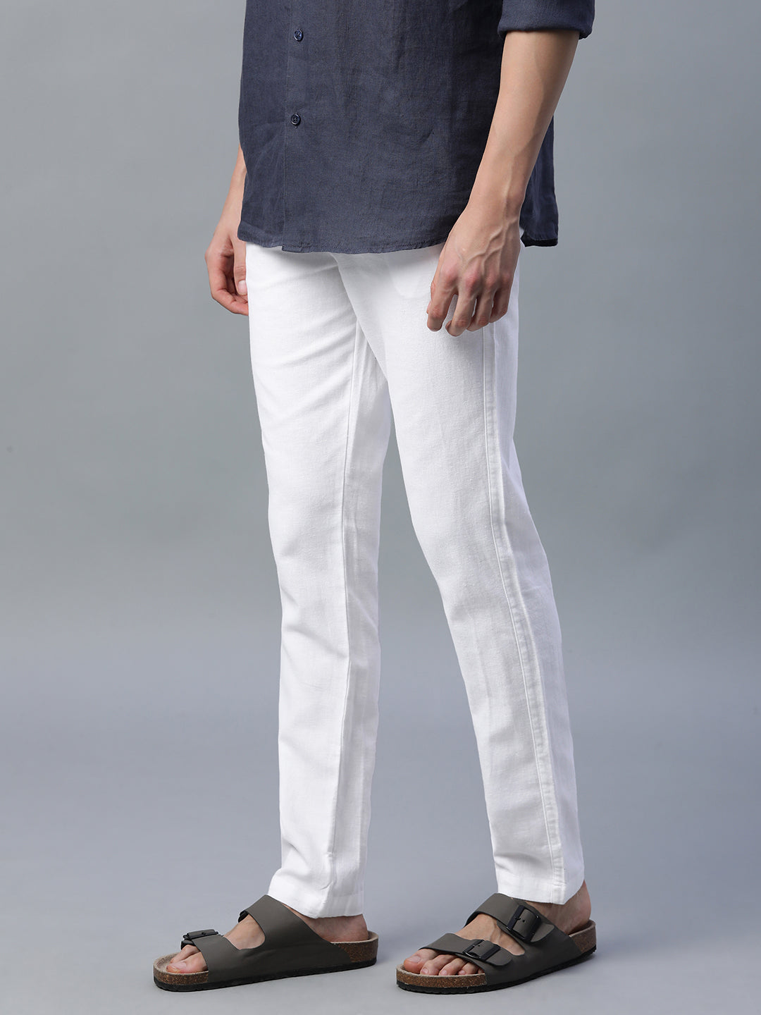 Men's White Cotton Linen Slim Fit Pant