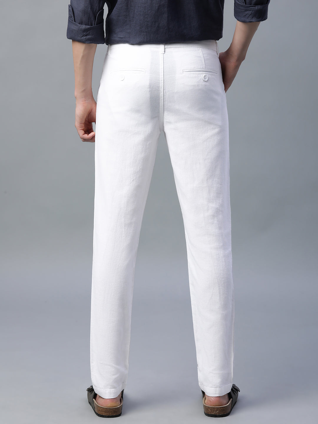 Men's White Cotton Linen Slim Fit Pant
