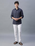 Men's White Cotton Linen Slim Fit Pant