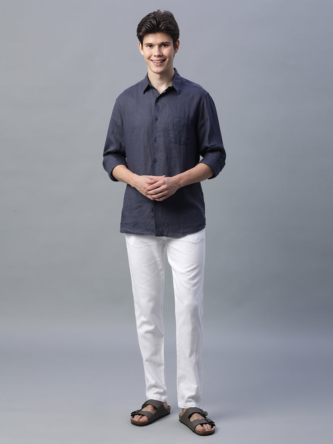 Men's White Cotton Linen Slim Fit Pant