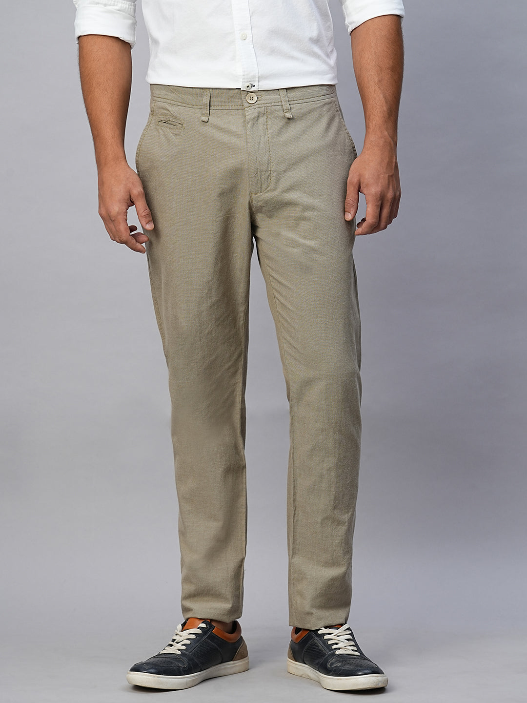 Men's Khaki Cotton Slim Fit Pant