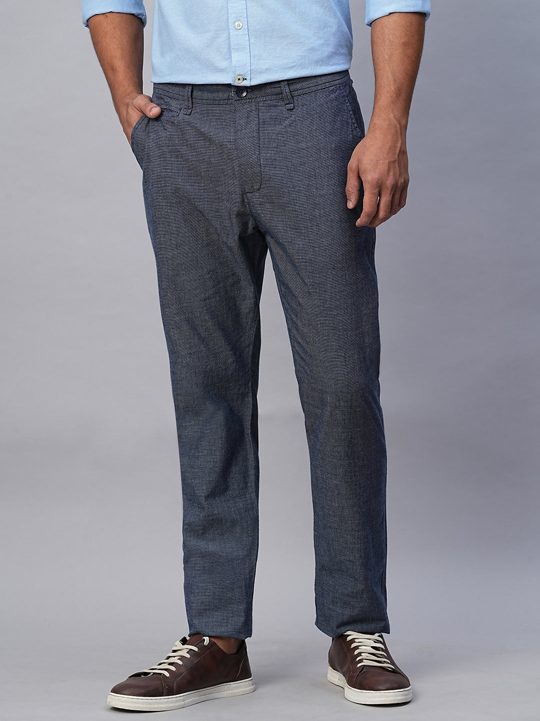 Men's Navy Cotton Slim Fit Pant