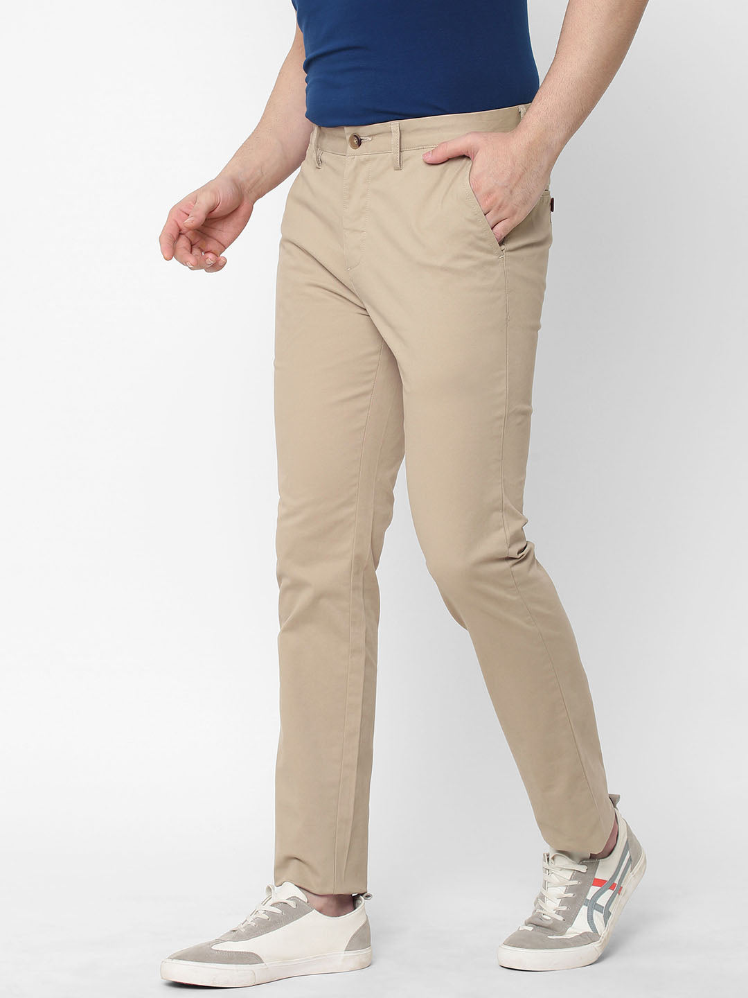 Men's Khaki Cotton Lycra Slim Fit Pant