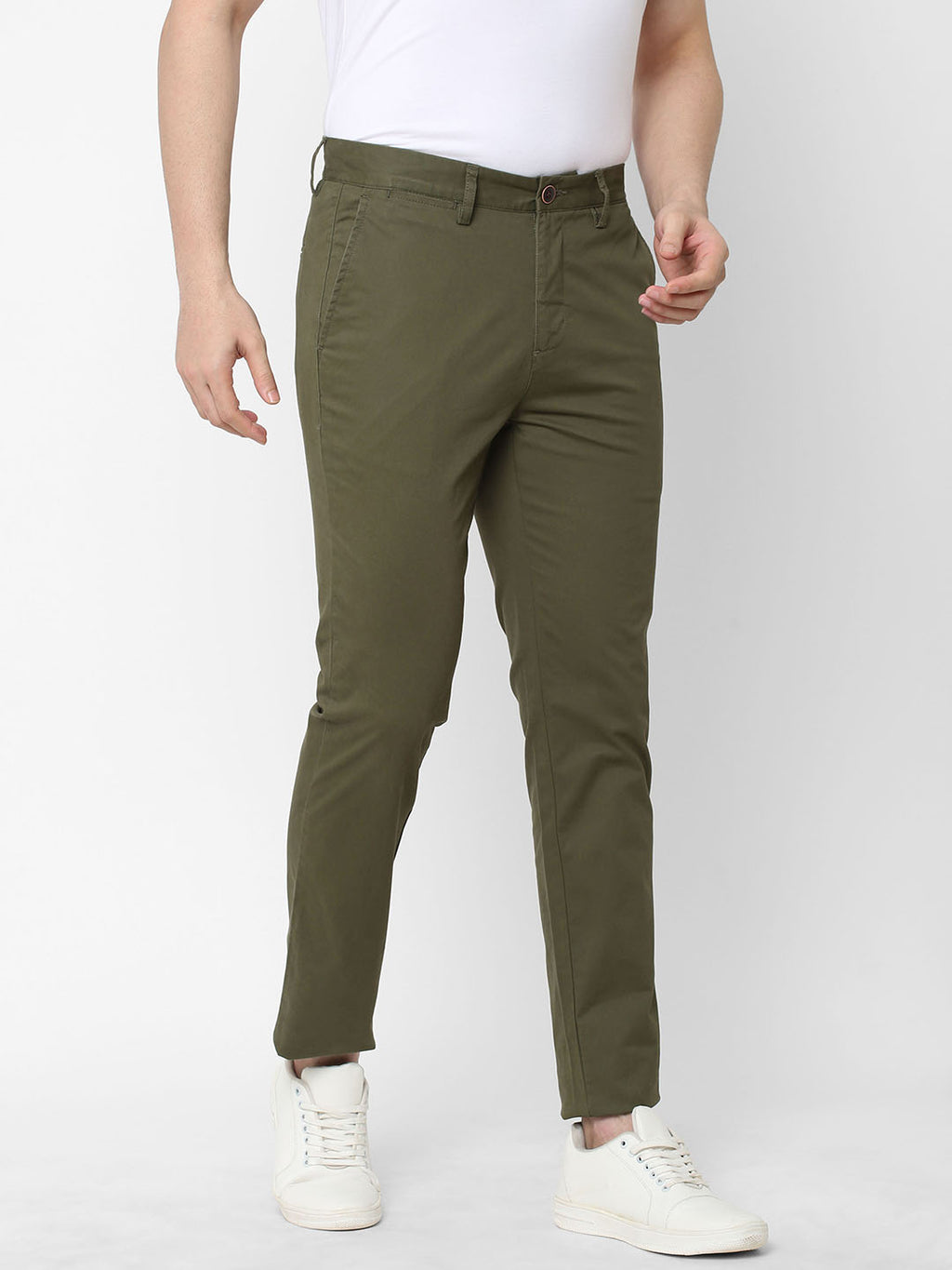 Men's Olive Cotton Lycra Slim Fit Pant