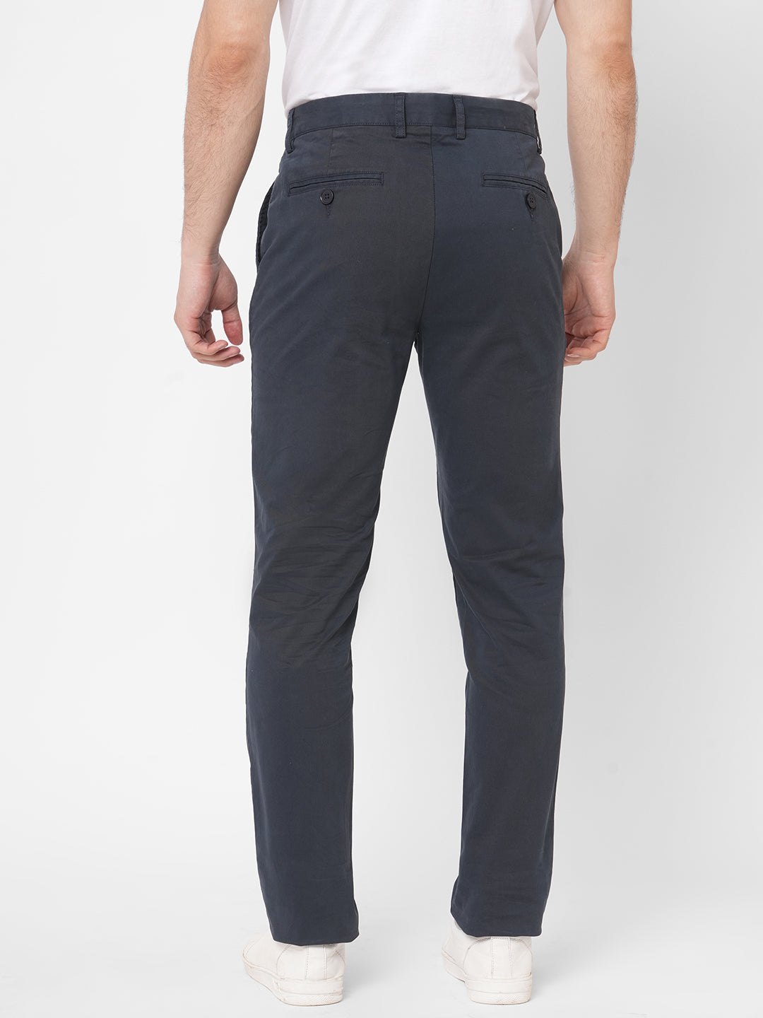 Men's Navy Cotton Lycra Slim Fit Pant