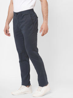 Men's Cotton Lycra Slim Fit Pants Navy