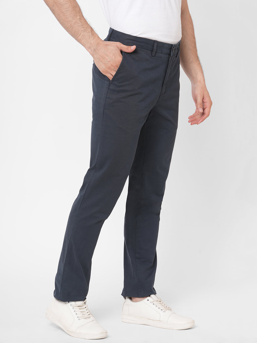 Men's Navy Cotton Lycra Slim Fit Pant