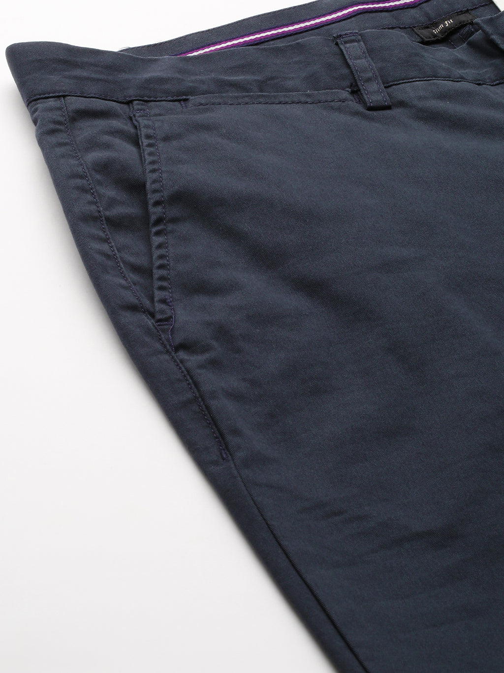 Men's Navy Cotton Lycra Slim Fit Pant