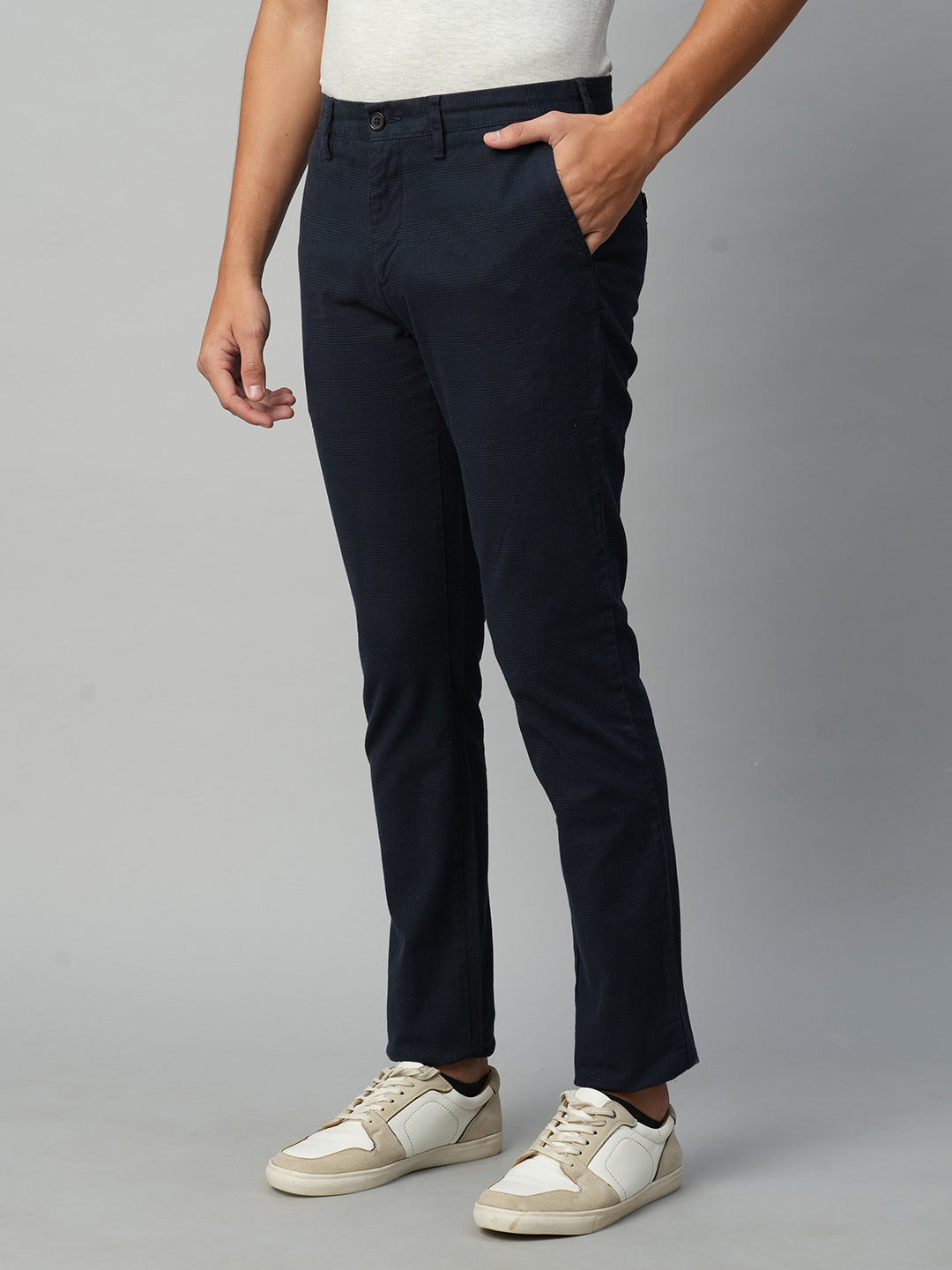 Men's Cotton Spandex Navy Slim Fit Pant