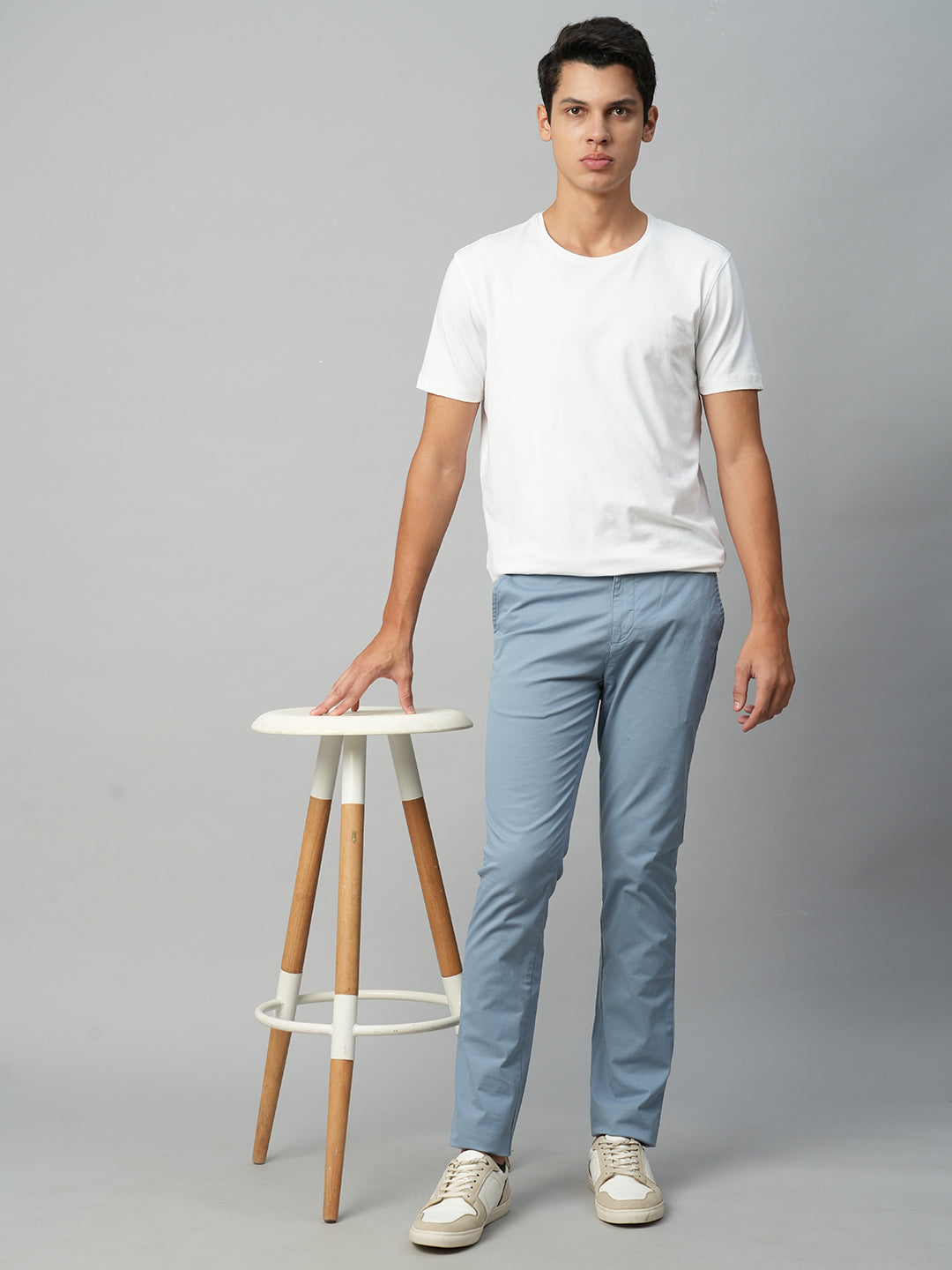 Men's Cotton Lycra Greyish Bl Slim Fit Pant