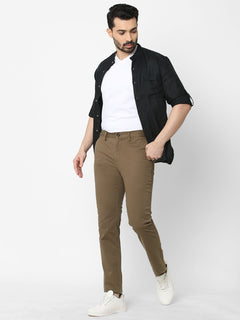 Men's Cotton Lycra Slim Fit Pant Light Brown