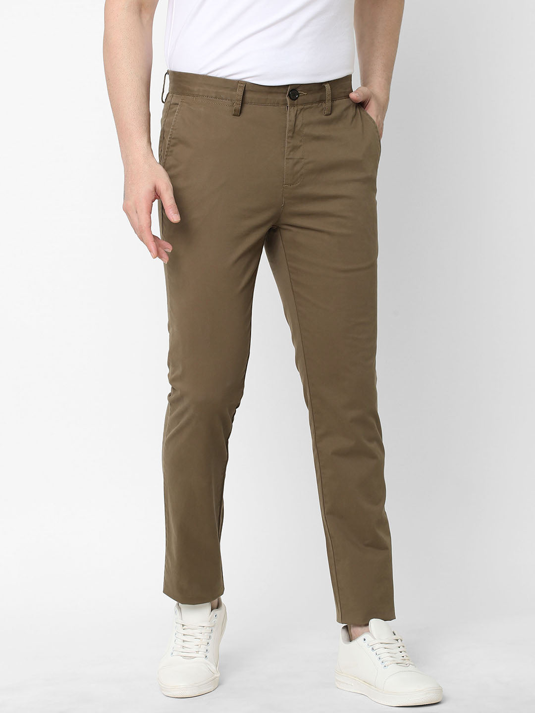 Men's Lt Brown Cotton Lycra Slim Fit Pant